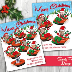 Family Christmas Card, Funny Photo Christmas Card - for up to 16 people (can include dogs and cats)  - Snow tube - DIGITAL FILE