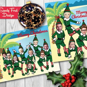 Family Beach Tropical Christmas Card, Funny Photo Christmas Card - Christmas Elves - for up to 12 people - DIGITAL FILE