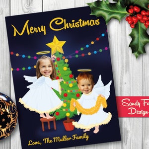 Rodzinna kartka świąteczna - Little Angels Personalizowana kartka świąteczna ze zdjęciem - dla 1 lub 2 osób - Wydrukowana kartka świąteczna