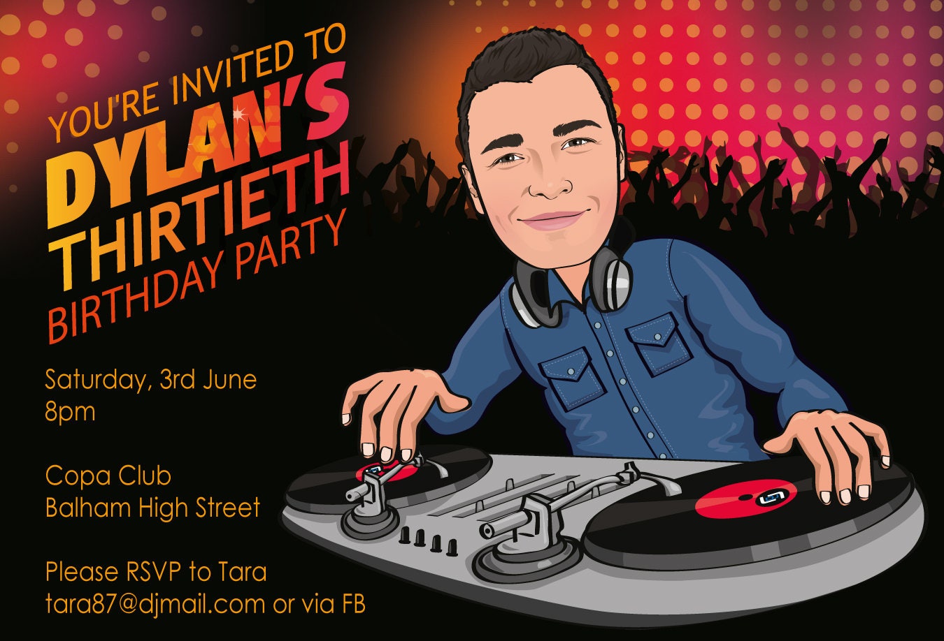 Man’s DJ Birthday Party Invitation 21st 30th 40th 50th - Etsy