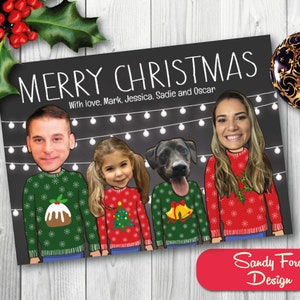 Cartão de Natal da família Ugly Sweater, cartão de Natal com foto engraçada - para 1 a 18 pessoas - ARQUIVO DIGITAL