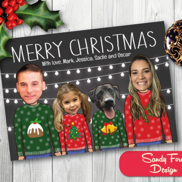 Ugly Sweater Family Christmas Card, Funny Photo Christmas Card -  for 1-18 people - DIGITAL FILE