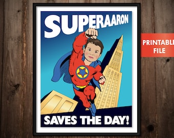 Personalized Superhero Print - Illustrated from your photo PRINTABLE FILE