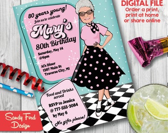 Woman's 1950s Birthday Party Invitation - Fifties Invitation - 1950's invitation - Illustrated from your photo DIGITAL FILE