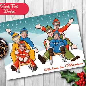 Personalized Family Christmas Card, Funny Photo Christmas Card - Toboggan - for up to 9 people - DIGITAL FILE