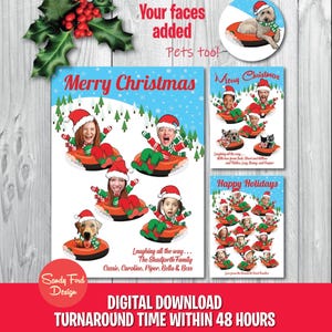 Personalized Funny Family Christmas Card – Snow Tube Company Holiday Card, Customizable for Up to 25 People, Pets Welcome – Digital Download
