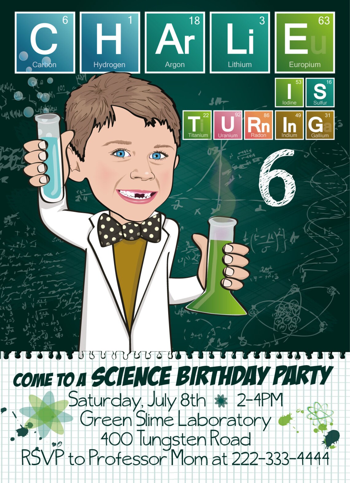 Science Birthday Party Invitation for Boy or Girl Etsy
