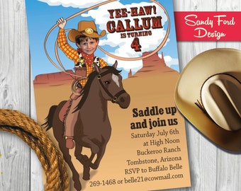 Cowboy Birthday Party Invitation for boy or girl - Personalized with your photo DIGITAL FILE