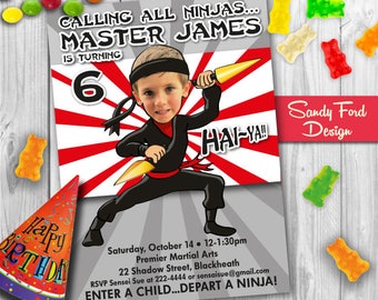 Invitación fiesta de cumpleaños Ninja - personalizado de su foto archivo DIGITAL