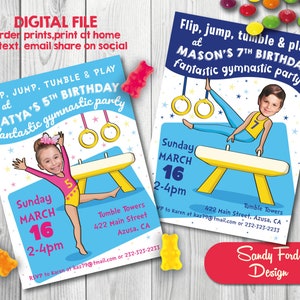 Gymnastics Party Birthday Invitation for girls or boys - Personalized with your photo DIGITAL FILE