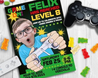 Invitación Fiesta de Cumpleaños de Videojuegos para niño o niña - Personalizada con tu foto ARCHIVO DIGITAL
