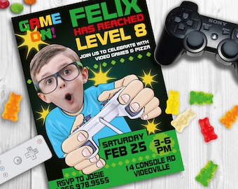 Video Game Birthday Party Invitation for boy or girl - Personalized with your photo DIGITAL FILE