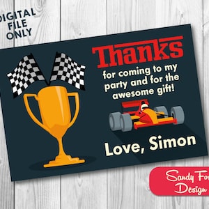 Race Car Thank You Card, Formula One Printable Thank you, Race Car Party Supplies DIGITAL FILE