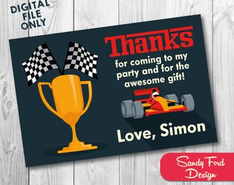Race Car Thank You Card, Formula One Printable Thank you, Race Car Party Supplies DIGITAL FILE