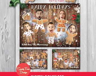 Personalized Gingerbread Family Christmas Card, Funny Photo Office Christmas Card for up to 30 people - DIGITAL FILE