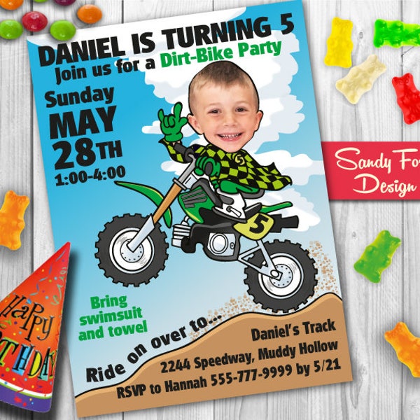 Dirt Bike Birthday Party Invitation - Personalized with your photo DIGITAL FILE