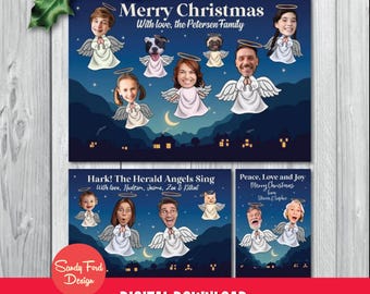 Funny Personalized Photo Family or Office Xmas Card – Christmas Angels Holiday Card, Up to 20 People/Pets – Festive Card Digital Download