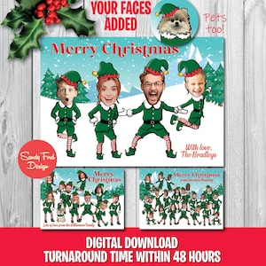 Cartão de Natal personalizado e divertido para família ou escritório – Cartão de Natal com foto de duendes natalinos, até 30 pessoas/animais de estimação – Download digital