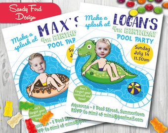 Boy's Pool Party Invitation - Personalized with your photo DIGITAL FILE