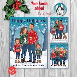 Ugly Sweater Family Christmas Card for up to 12 people - illustrated from your photo - DIGITAL FILE