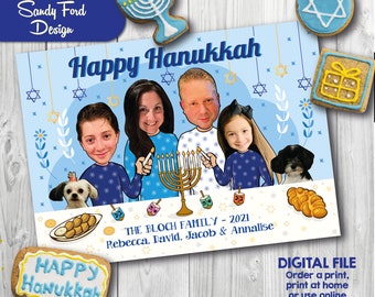 Family Hanukkah Holiday Card, Funny Photo Hanukkah Menorah Card -  for 1-10 people - DIGITAL FILE