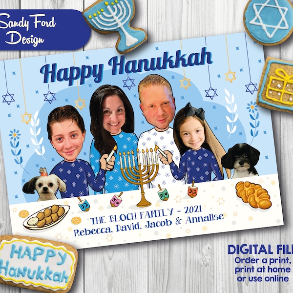 Family Hanukkah Holiday Card, Funny Photo Hanukkah Menorah Card -  for 1-10 people - DIGITAL FILE