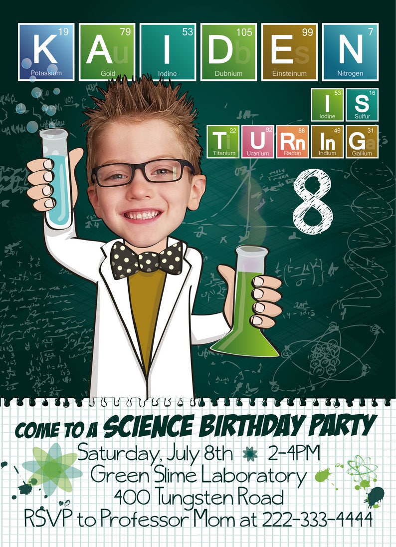 Printable Personalized Photo Invitation Boy s Science Birthday Party 