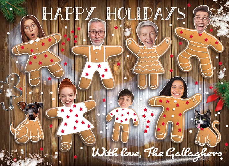 Personalized Family Christmas Card, Funny Photo Christmas Card Gingerbread men for up to 28 people DIGITAL FILE image 3