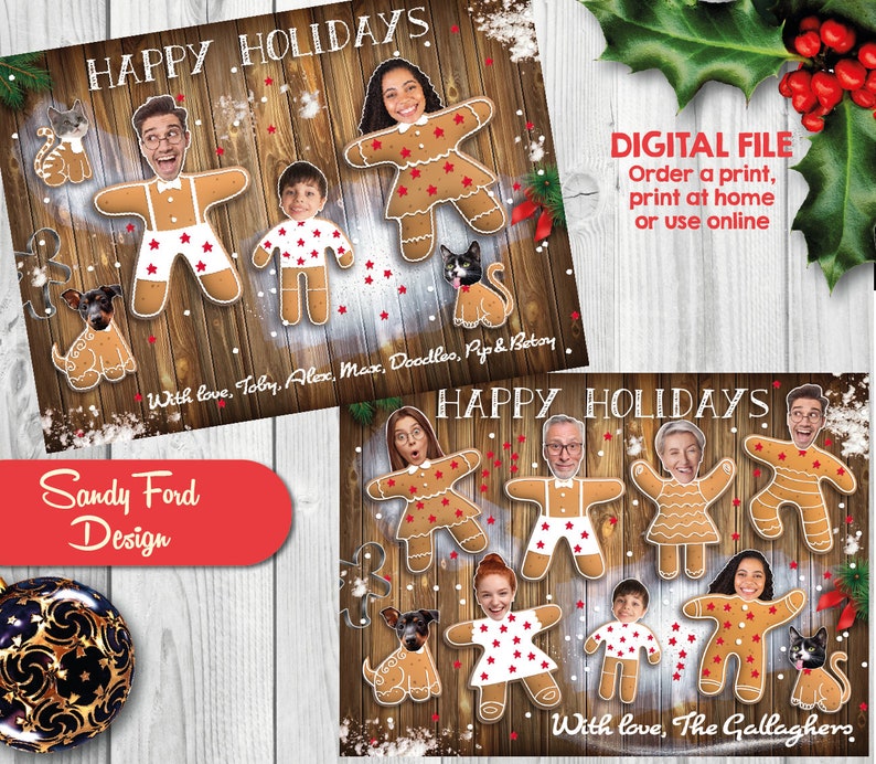 Personalized Family Christmas Card, Funny Photo Christmas Card Gingerbread men for up to 28 people DIGITAL FILE image 1