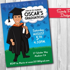 Graduation Invitation, Grad Invites, Graduation Invitation Celebration, Illustrated from photo DIGITAL FILE image 1