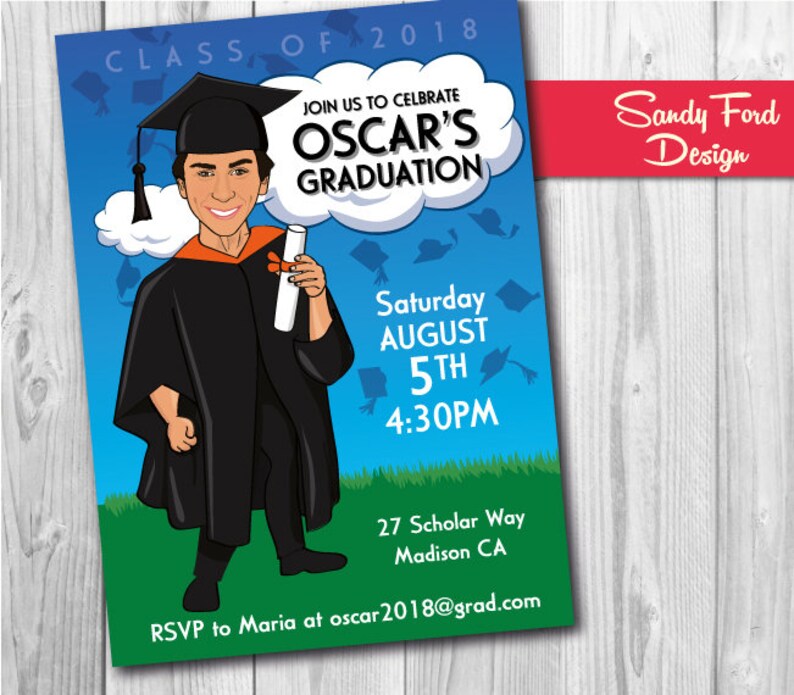 Graduation Invitation, Grad Invites, Graduation Invitation Celebration, Illustrated from photo DIGITAL FILE image 1