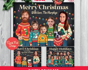 Funny Personalized Family or Office Christmas Card – Ugly Sweater Photo Holiday Card, 1–18 People/Pets – Digital Download