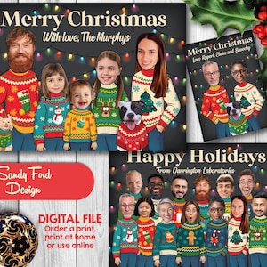 Ugly Sweater Familie Weihnachtskarte, Lustige Foto Weihnachtskarte - für 1-18 Personen - DIGITALE DATEI