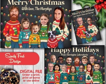 Ugly Sweater Family Christmas Card, Funny Photo Christmas Card -  for 1-18 people - DIGITAL FILE
