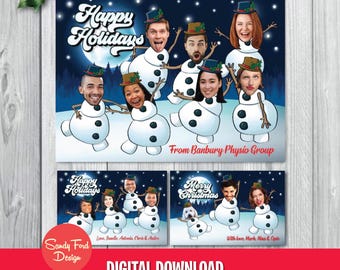 Personalized Funny Snowman Christmas Card – Custom Family or Office Holiday Card with Photo Faces, Up to 30 People/Pets – Digital File