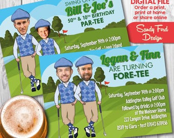 Golf Birthday Party Invitation for two people - Personalized with your photos - DIGITAL file
