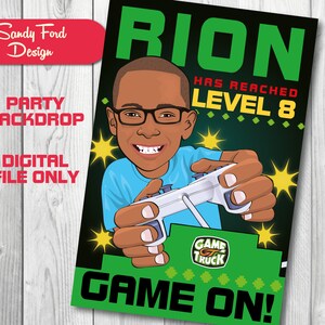 Video Game Birthday Party Table Backdrop - Gaming Party Poster- Illustrated from your photo DIGITAL FILE