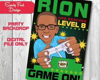 Video Game Birthday Party Table Backdrop - Gaming Party Poster- Illustrated from your photo DIGITAL FILE