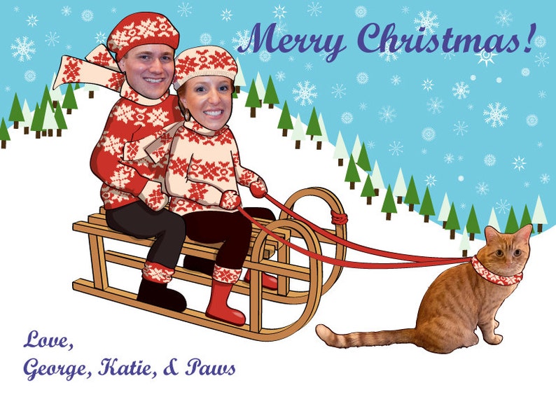 Family Christmas Card, Funny Photo Christmas Card for up to 10 people can include pets Sled DIGITAL FILE image 4