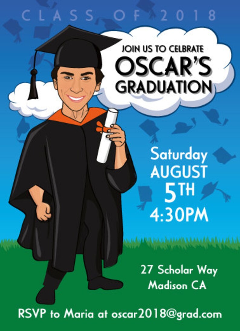 Graduation Invitation, Grad Invites, Graduation Invitation Celebration, Illustrated from photo DIGITAL FILE image 2