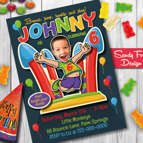 Bounce House Birthday Party Invitation for boy or girl - Personalized with your photo DIGITAL FILE