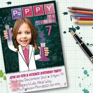 Science Birthday Party Invitation for a girl or boy - Personalized with your photo DIGITAL FILE