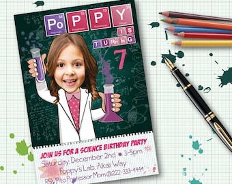 Science Birthday Party Invitation for a girl or boy - Personalized with your photo DIGITAL FILE