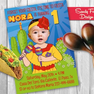 Mexican Fiesta Birthday Party Invitation for boy or girl - Personalized with your photo DIGITAL FILE