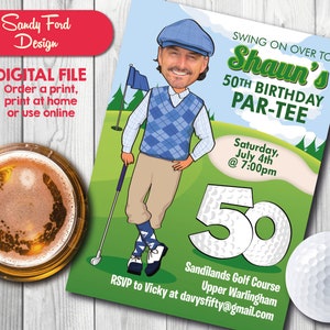 Invitación a la fiesta de cumpleaños de golf del hombre - CUALQUIER EDAD 30 40 50 60 70 80 - Personalizado con su foto - archivo DIGITAL