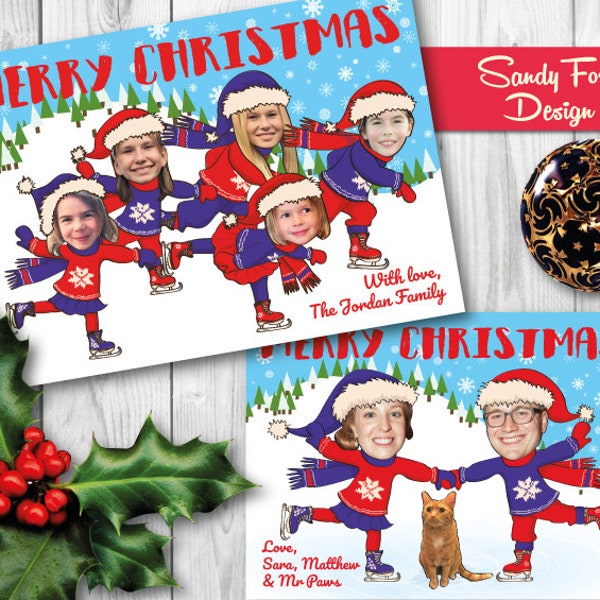 Family Christmas Card, Funny Photo Christmas Card - Skating - for up to 11 people - DIGITAL FILE
