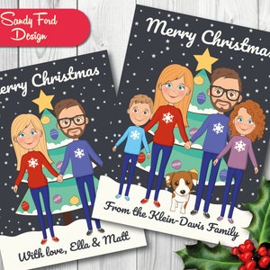 Custom Family Portrait Illustrated Christmas Card - for up to 10 people - DIGITAL FILE