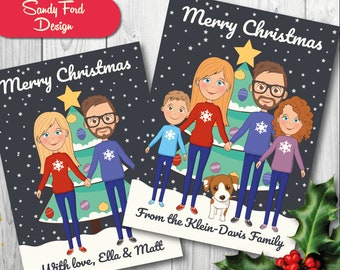 Custom Family Portrait Illustrated Christmas Card - for up to 10 people - DIGITAL FILE