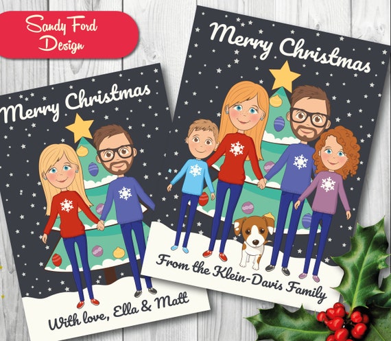 Custom Family Portrait Illustrated Christmas Card for up to | Etsy