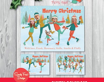 Funny Personalized Family or Office Christmas Card – Ice Skating Photo Holiday Card, Up to 20 People/Pets – Instant Digital Download